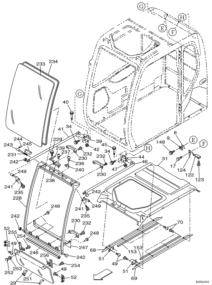 Схема запчастей Case CX800 - (09-038-00[01]) - CAB - WINDOW, FRONT (09) - CHASSIS