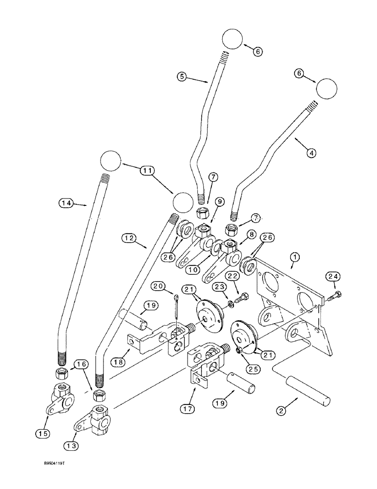 Схема запчастей Case 580L - (9-026) - BACKHOE CONTROLS WITH HAND SWING, UPPER CONTROL LEVERS W/NON-EXTENDABLE DIPPER (09) - CHASSIS/ATTACHMENTS
