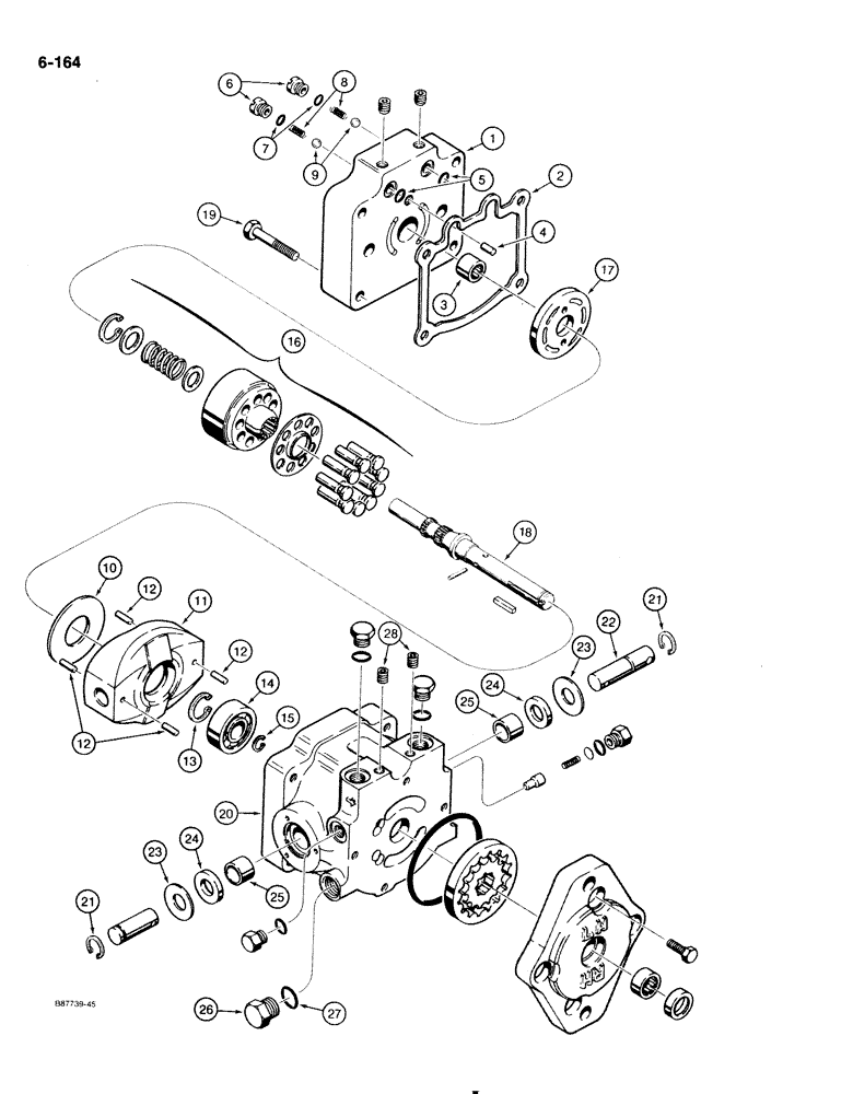 Схема запчастей Case 1818 - (6-164) - VARIABLE DISPLACEMENT PUMP, GASOLINE MODELS ONLY (06) - POWER TRAIN