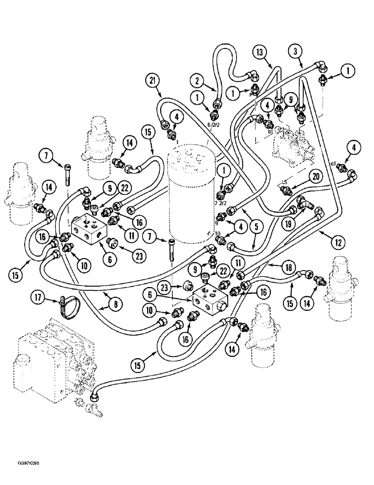 Схема запчастей Case 888 - (7-10) - TURNTABLE LEVELER HYDRAULIC LINES, P.I.N. 106801 AND AFTER (07) - BRAKES