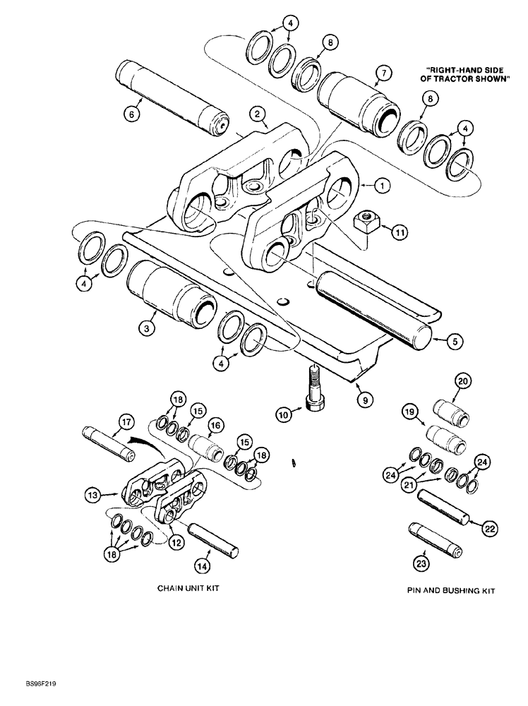Схема запчастей Case 650G - (5-12) - SEALED TRACK CHAIN (OPTIONAL) WITH 9/16 INCH MOUNTING HARDWARE (11) - TRACKS/STEERING