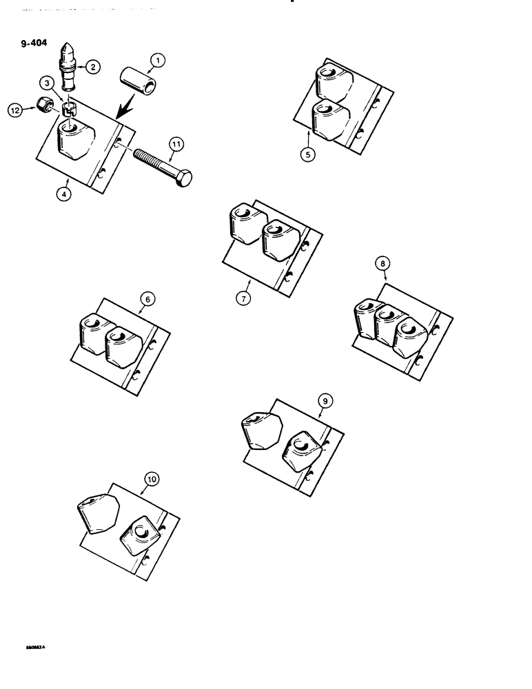 Схема запчастей Case DH4B - (9-404) - ROCK AND FROST DIGGING TEETH, 50,000 LB. CHAINLINE (09) - CHASSIS/ATTACHMENTS