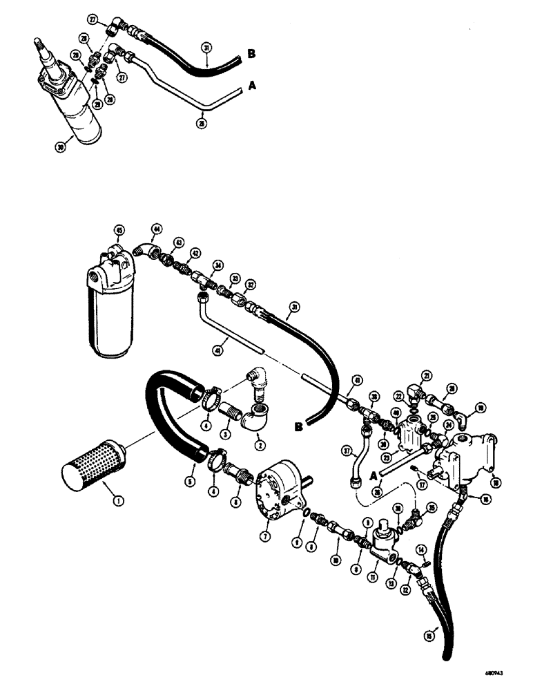 Схема запчастей Case 400 - (072) - PRIMARY HYDRAULICS, USED ON TRACTOR SERIAL NUMBER 6517 AND AFTER (07) - HYDRAULIC SYSTEM