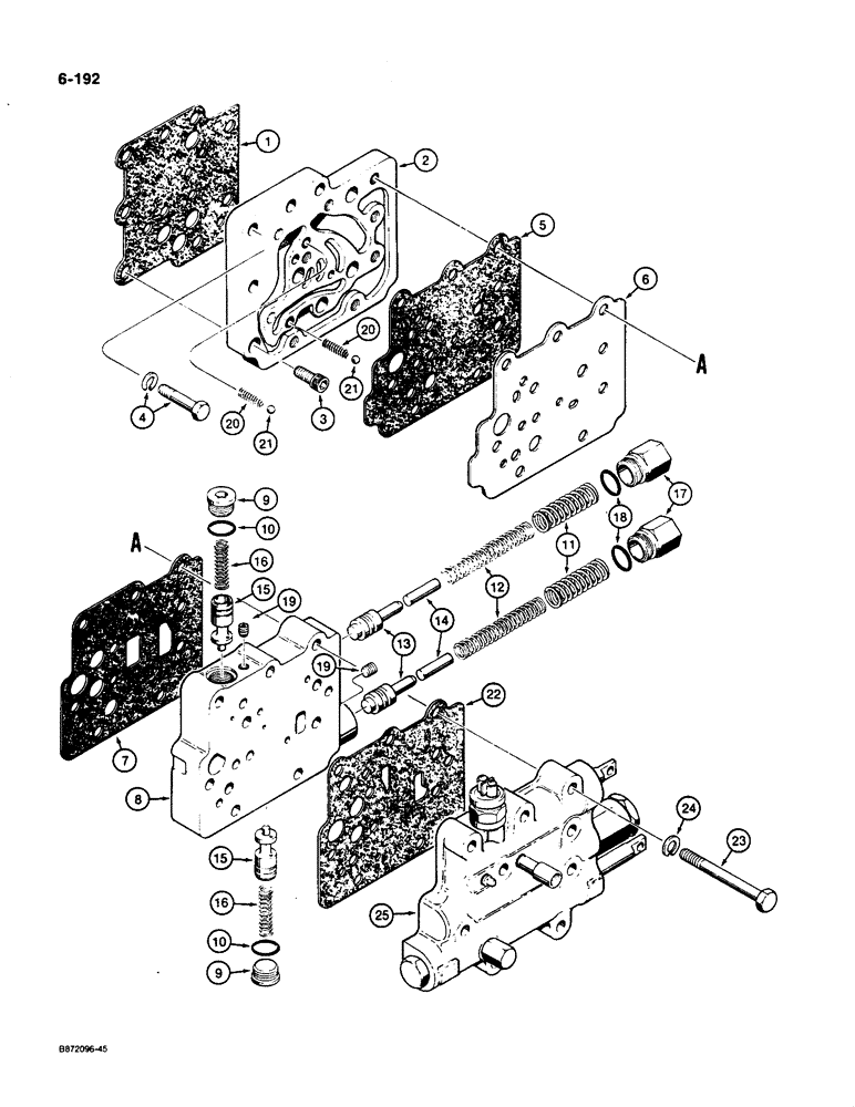 Схема запчастей Case W36 - (6-192) - TRANSMISSION ASSEMBLY, ADAPTER HOUSING, MODULATOR VALVE, AND CONTROL VALVE (06) - POWER TRAIN