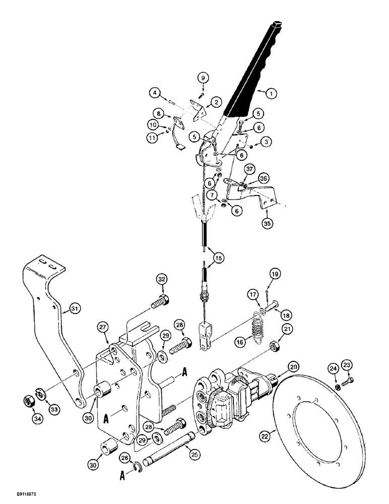 Схема запчастей Case 721B - (7-04) - PARKING BRAKE CONTROLS AND MOUNTING (07) - BRAKES