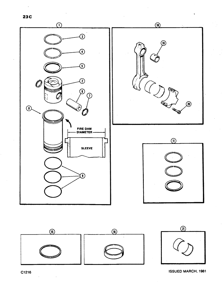 Схема запчастей Case W24B - (023C) - PISTONS & SLEEVES,W/5.189"-5.194"FIRE DAM DIA. USE W/ENG. SN2572011 504BD DIESEL ENG, (02) - ENGINE