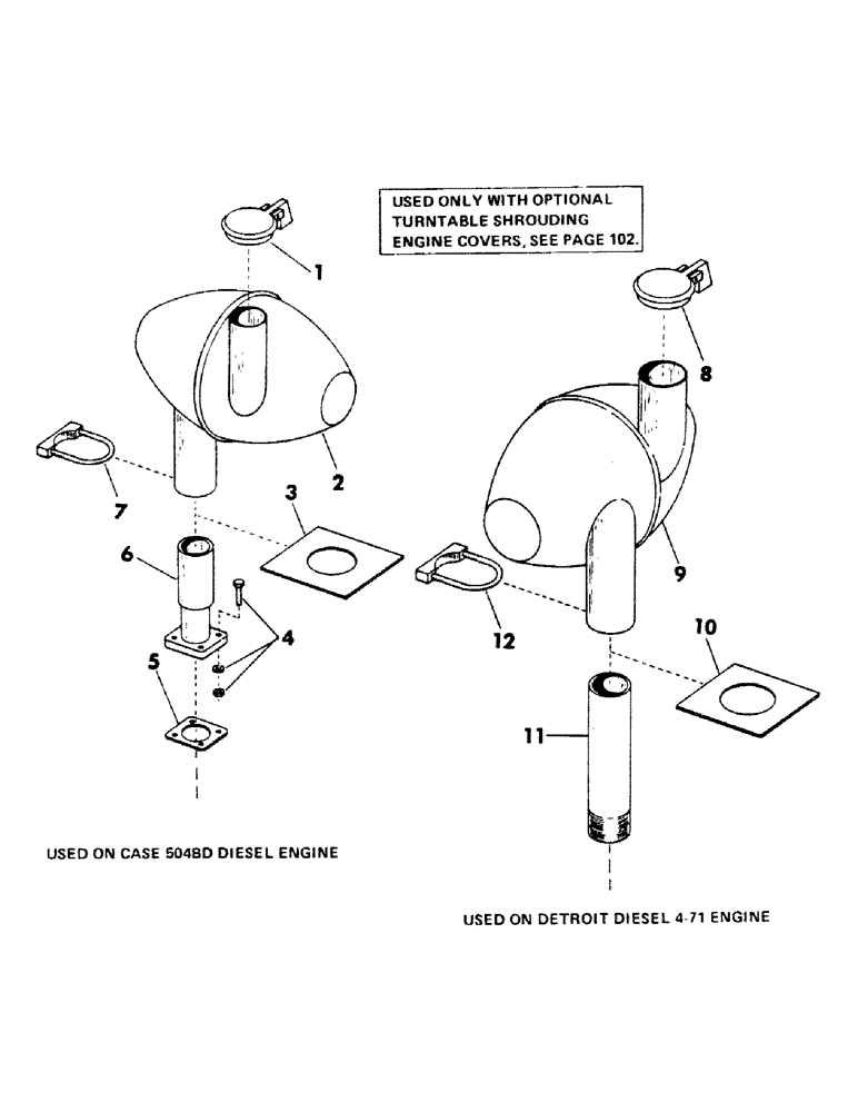 Схема запчастей Case 40BLC - (046) - OPTIONAL MUFFLER AND SPARK ARRESTOR, (USED ON UNITS WITH SN. 450 THRU 759) (01) - ENGINE