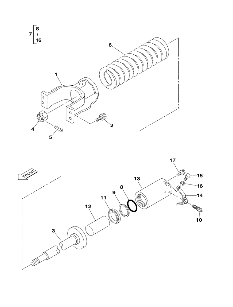 Схема запчастей Case CX350 - (05-019-00[01]) - TENSION DAMPER (11) - TRACKS/STEERING