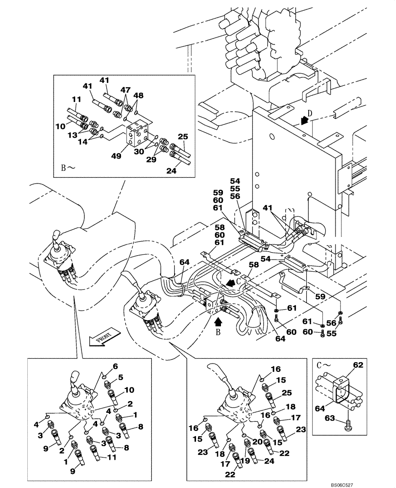 Схема запчастей Case CX330 - (08-033-00[01]) - PILOT CONTROL LINES, ATTACHMENT - ALL MODELS (08) - HYDRAULICS