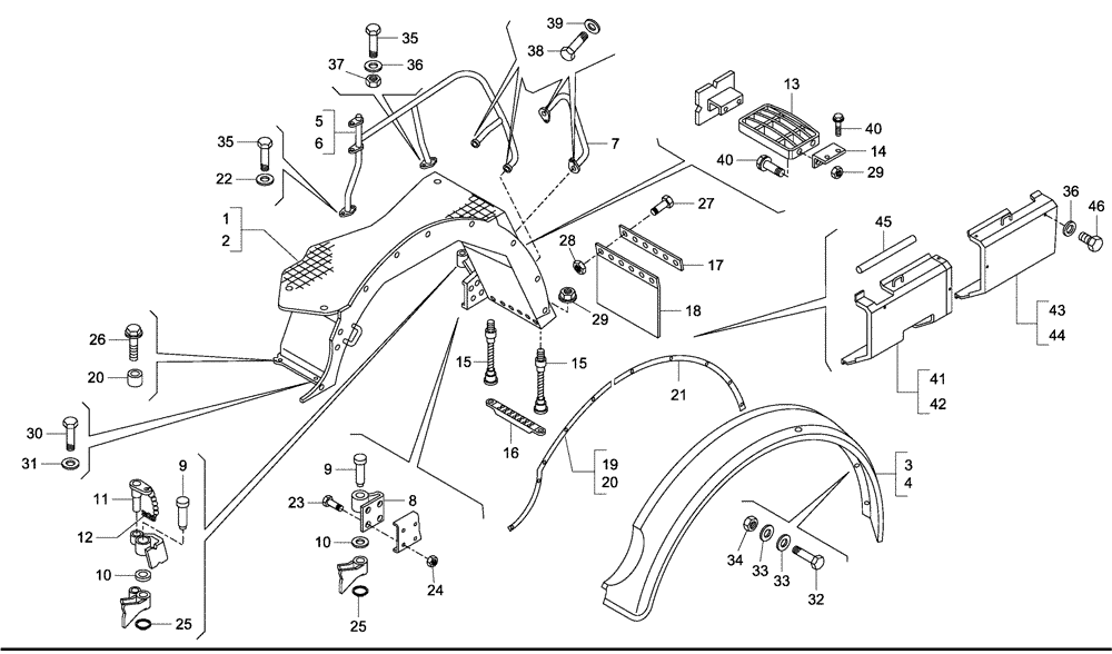 Схема запчастей Case 340 - (60A00000590[001]) - FRONT MUDGUARDS (987551510) (10) - Cab/Cowlings