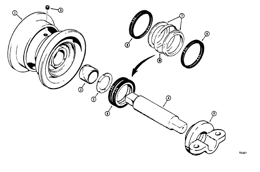 Схема запчастей Case 450 - (126[1]) - R24547 TRACK ROLLER FOR INDENTIFICATION - SEE REF 11 OF ILLUSTRATION (04) - UNDERCARRIAGE