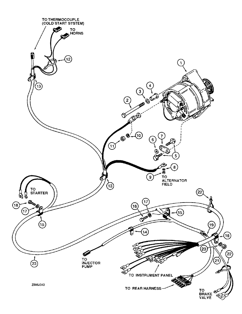 Схема запчастей Case 550E - (4-18) - FRONT WIRING HARNESS AND ALTERNATOR MOUNTING (04) - ELECTRICAL SYSTEMS