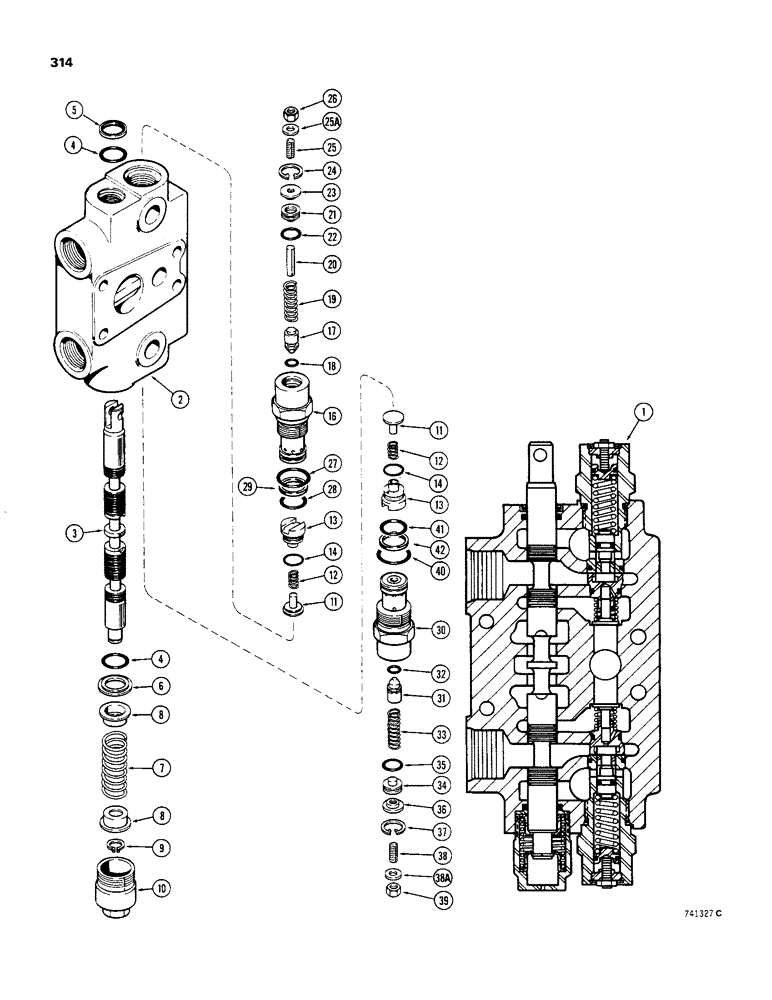 Схема запчастей Case 480C - (314) - BACKHOE CONTROL VALVE, BOOM SECTION (35) - HYDRAULIC SYSTEMS