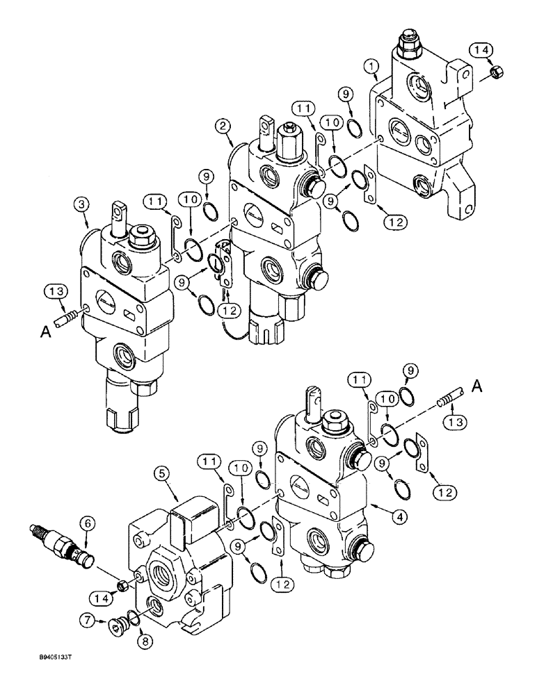 Схема запчастей Case 580L - (8-062) - LOADER CONTROL VALVE, THREE SPOOL (08) - HYDRAULICS