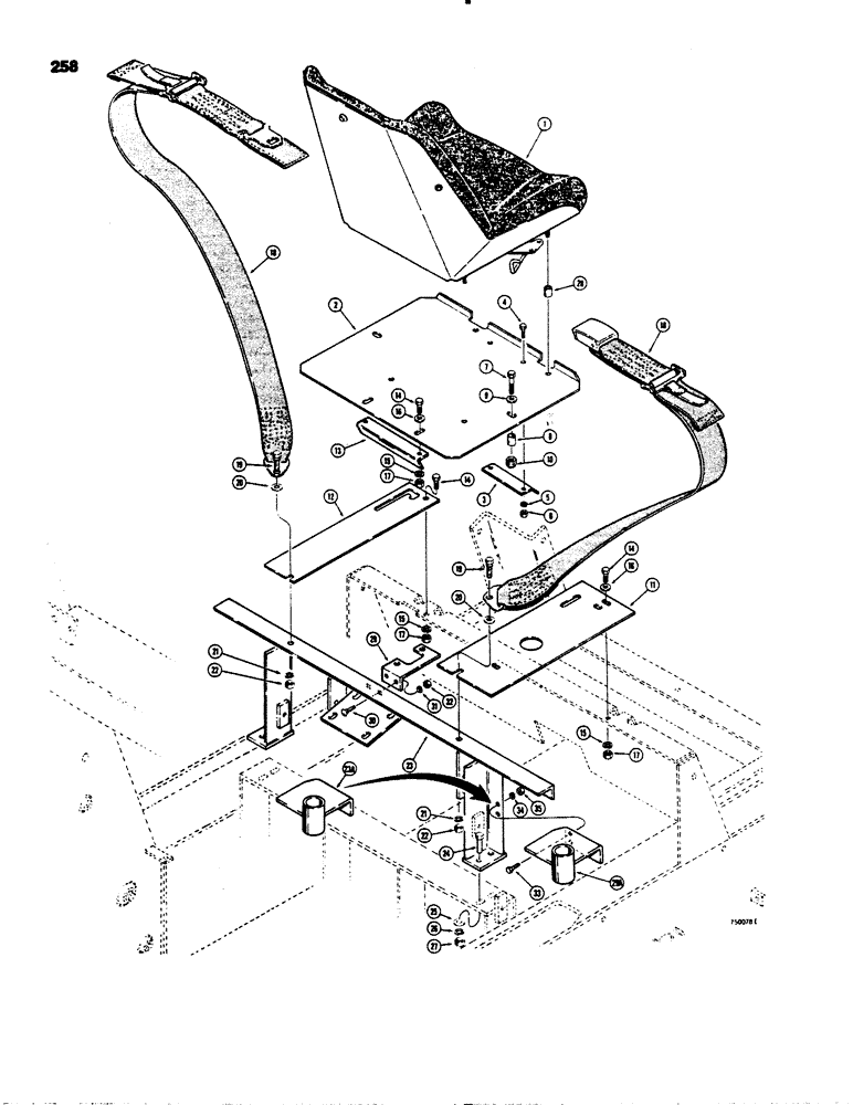 Схема запчастей Case 1845S - (258) - SEAT MOUNTING PARTS AND SEAT BELTS (90) - PLATFORM, CAB, BODYWORK AND DECALS