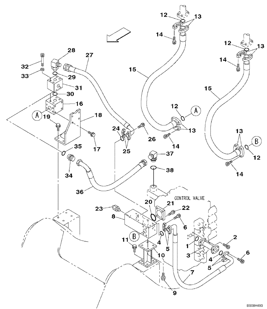 Схема запчастей Case CX470B - (08-47) - HYDRAULICS, AUXILIARY - SINGLE ACTING CIRCUIT (08) - HYDRAULICS