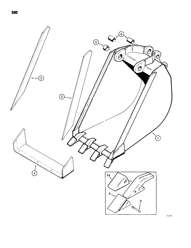 Схема запчастей Case 680H - (330) - BACKHOE BUCKETS, BUCKET TEETH - INCLUDED WITH BUCKET (09) - CHASSIS/ATTACHMENTS