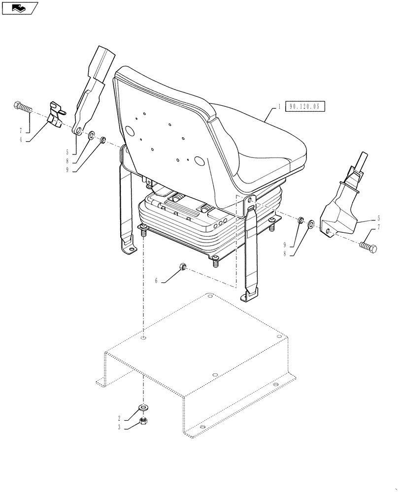 Схема запчастей Case 586H - (90.120.01) - DELUXE SEAT, MECHANICAL SUSPENSION, INSTALLATION, (MILSCO) (90) - PLATFORM, CAB, BODYWORK AND DECALS