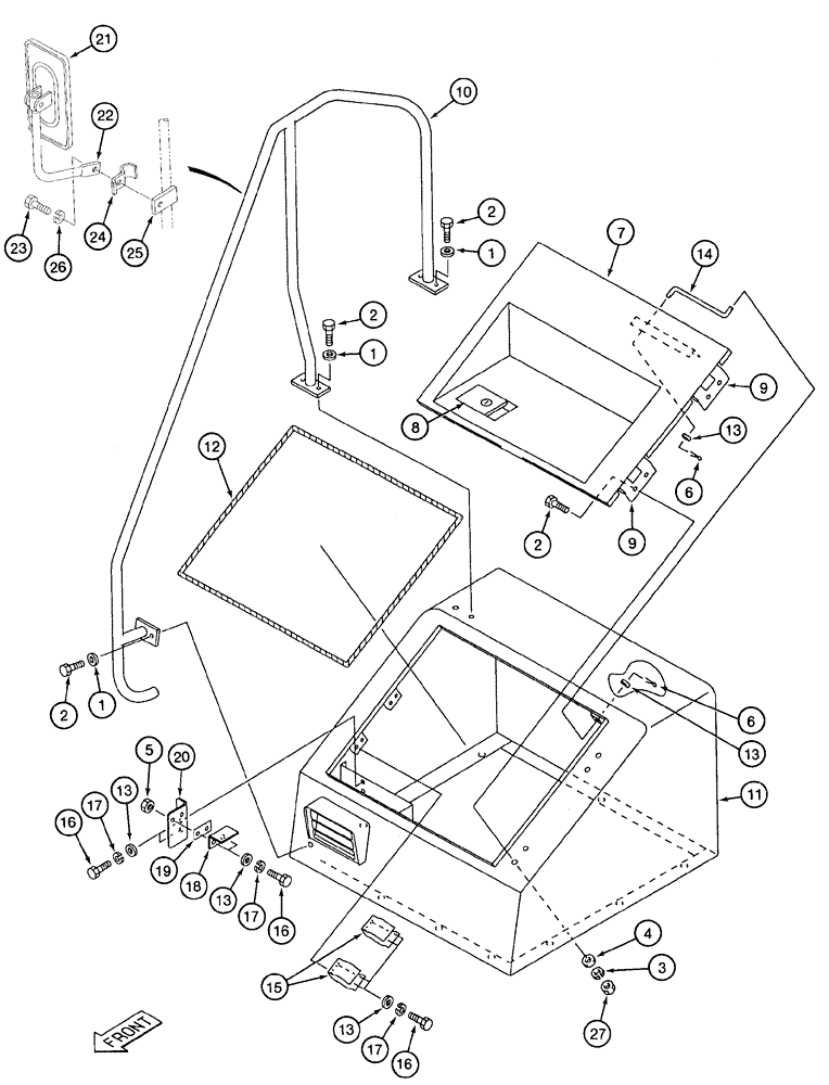 Схема запчастей Case 9050B - (9-022) - UPPER STRUCTURE, STORAGE BOX AND REAR VIEW MIRROR (09) - CHASSIS