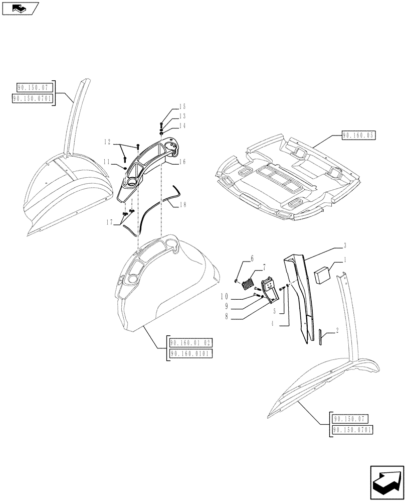 Схема запчастей Case 580SN - (90.160.04[02]) - VAR - X05021X - CAB - INTERIOR (90) - PLATFORM, CAB, BODYWORK AND DECALS