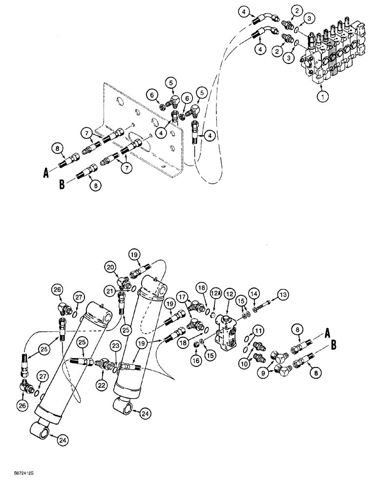 Схема запчастей Case 760 - (08-100) - OFFSET TRENCHER BOOM LIFT HYDRAULIC CIRCUIT, TRENCHERS WITH DUAL (INTERNAL) BOOM LIFT CYLINDERS (35) - HYDRAULIC SYSTEMS