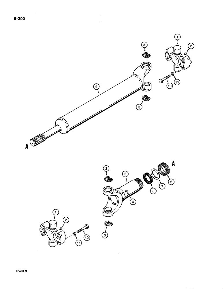 Схема запчастей Case W36 - (6-200) - CENTER DRIVE SHAFT (06) - POWER TRAIN