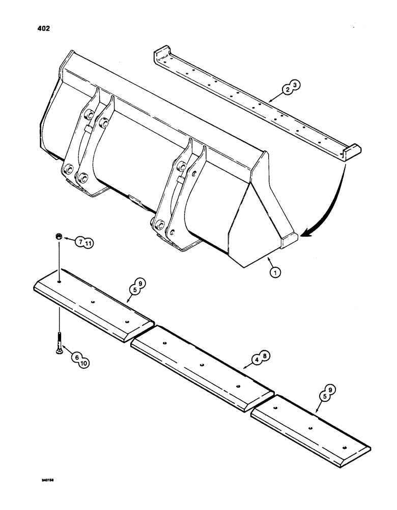 Схема запчастей Case W24C - (402) - LOADER BUCKETS, 2-1/2 YD BUCKET - 96 IN WIDE (1.9 M{3} - 2438MM WIDE) (09) - CHASSIS/ATTACHMENTS