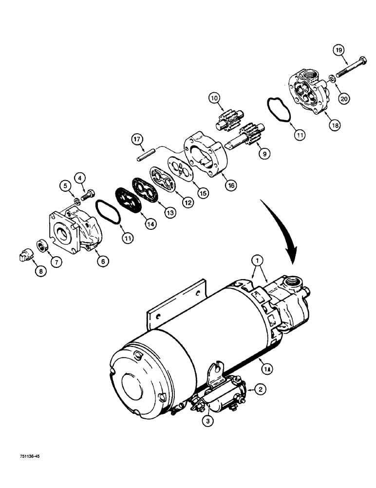 Схема запчастей Case W36 - (5-214) - L116118 AUXILIARY STEERING PUMP AND MOTOR (05) - STEERING
