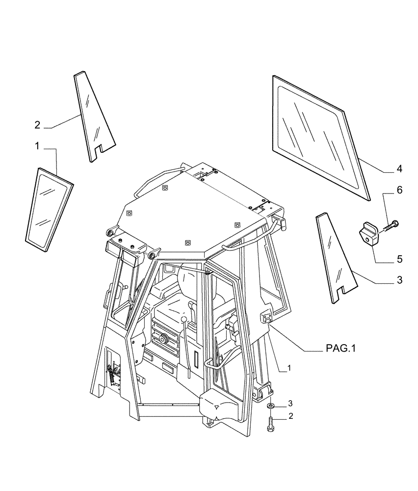 Схема запчастей Case 1850K - (9.654[14]) - ROPS CAB - GLASS PLATES - OPTIONAL CODE 784110131 (19) - OPTIONS