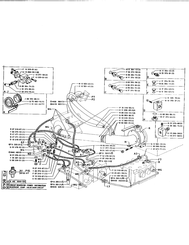 Схема запчастей Case 220 - (B-047) - RESERVOIR.PUMP.VALVE BANK CIRCUIT (07) - HYDRAULIC SYSTEM