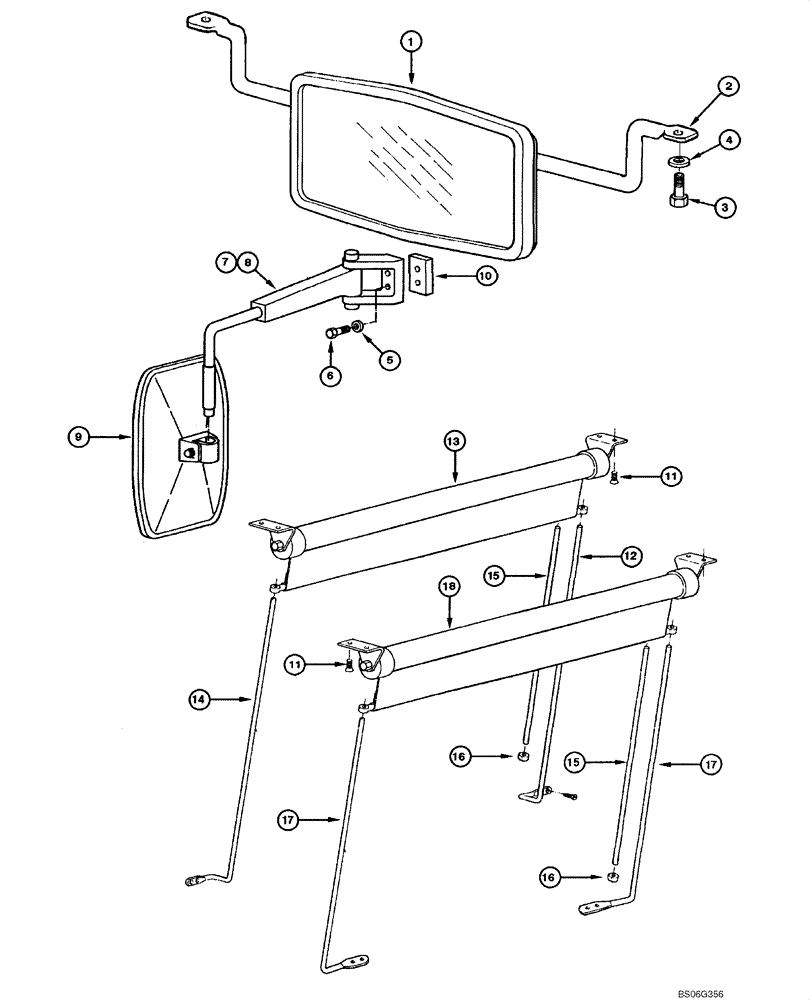 Схема запчастей Case 865 - (09.30[00]) - CAB - SUNSHADE AND MIRROR (09) - CHASSIS