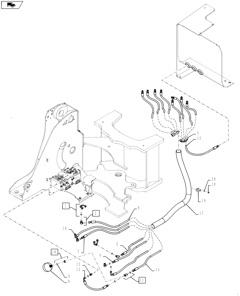 Схема запчастей Case 1121F - (35.140.02) - LINE INSTALLATION, LOADER CONTROLS, 3 FUNCTION VALVE (35) - HYDRAULIC SYSTEMS