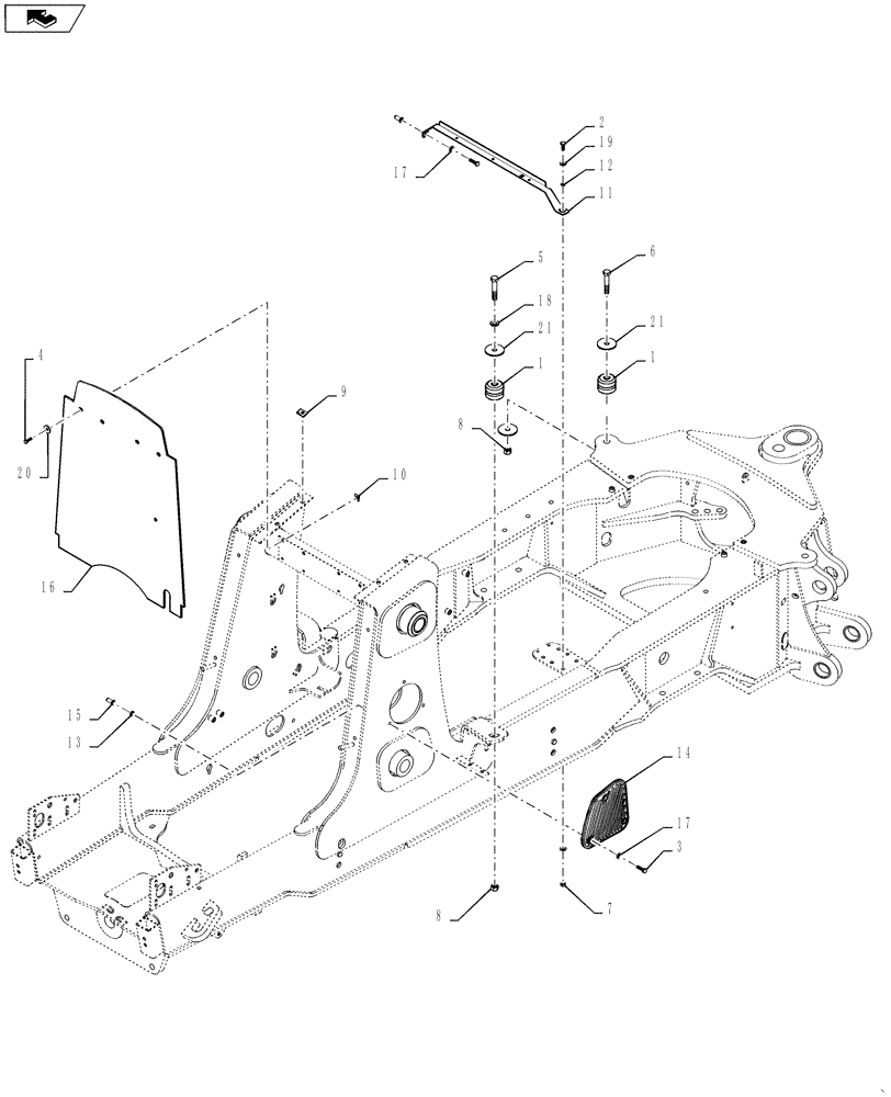 Схема запчастей Case 580SN WT - (39.100.03) - CHASSIS - CAB MOUNTS, BARRIER CURTAIN, AND AIR INTAKE SCREEN (39) - FRAMES AND BALLASTING