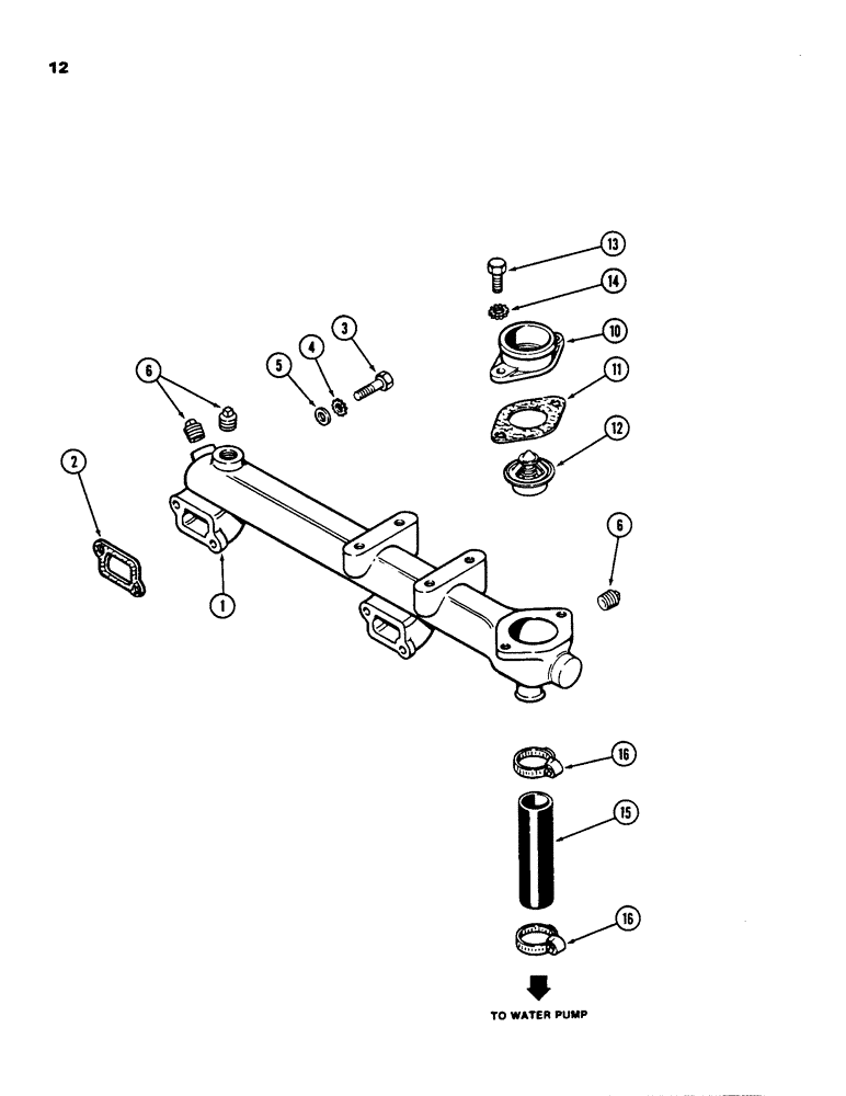 Схема запчастей Case 850C - (012) - WATER MANIFOLD AND THERMOSTAT, 336BD AND 336BDT DIESEL ENGINES (01) - ENGINE