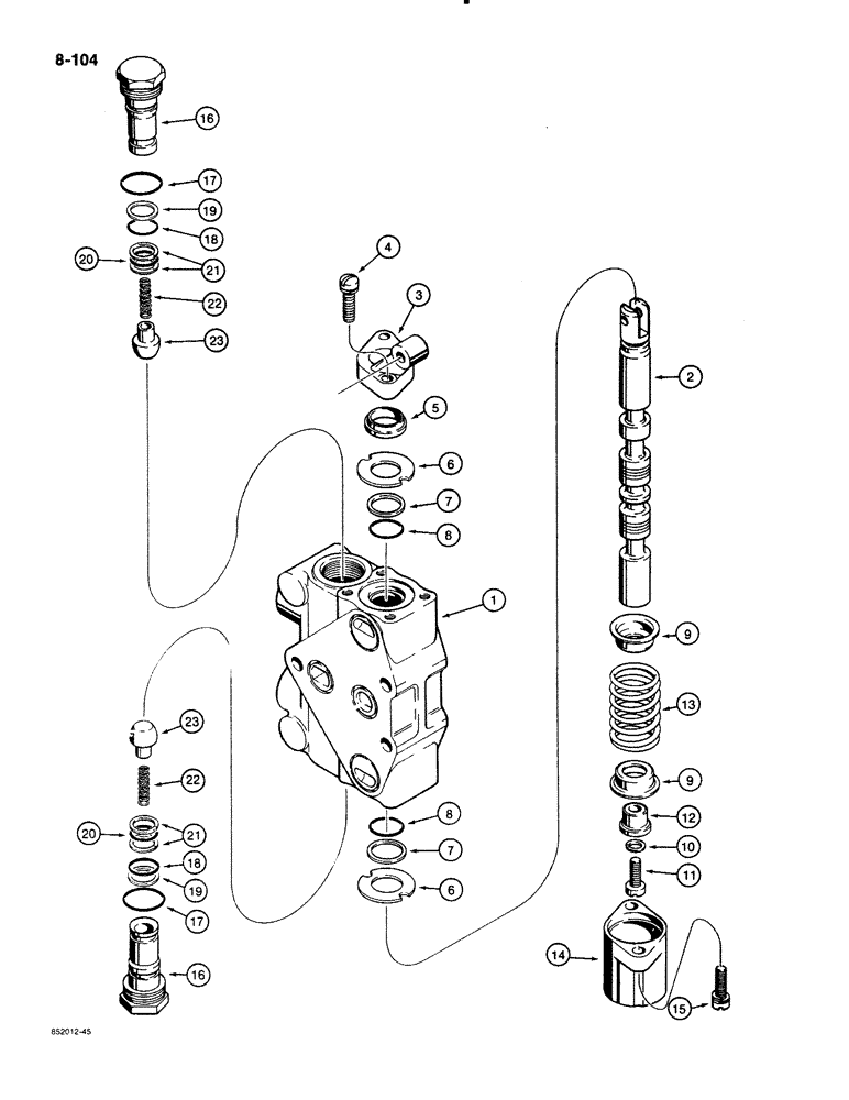 Схема запчастей Case 480E LL - (8-104) - THREE-POINT HITCH CONTROL VALVE, PITCH, TILT, AND IMPLEMENT SECTIONS (08) - HYDRAULICS