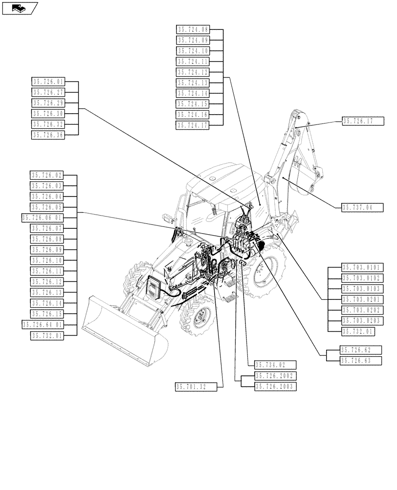 Схема запчастей Case 580SN WT - (00.000.35[03]) - PICTORIAL INDEX - HYDRAULIC SYSTEM (00) - GENERAL & PICTORIAL INDEX