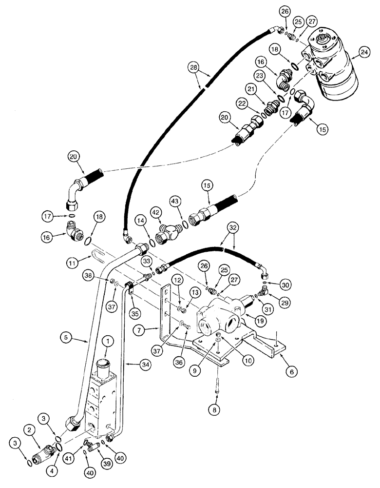 Схема запчастей Case 921B - (5-006) - STEERING HYDRAULIC CIRCUIT, PRESSURE & RETURN LINES, COOLER BYPASS VALVE TO STEERING CONTROL VALVE (05) - STEERING