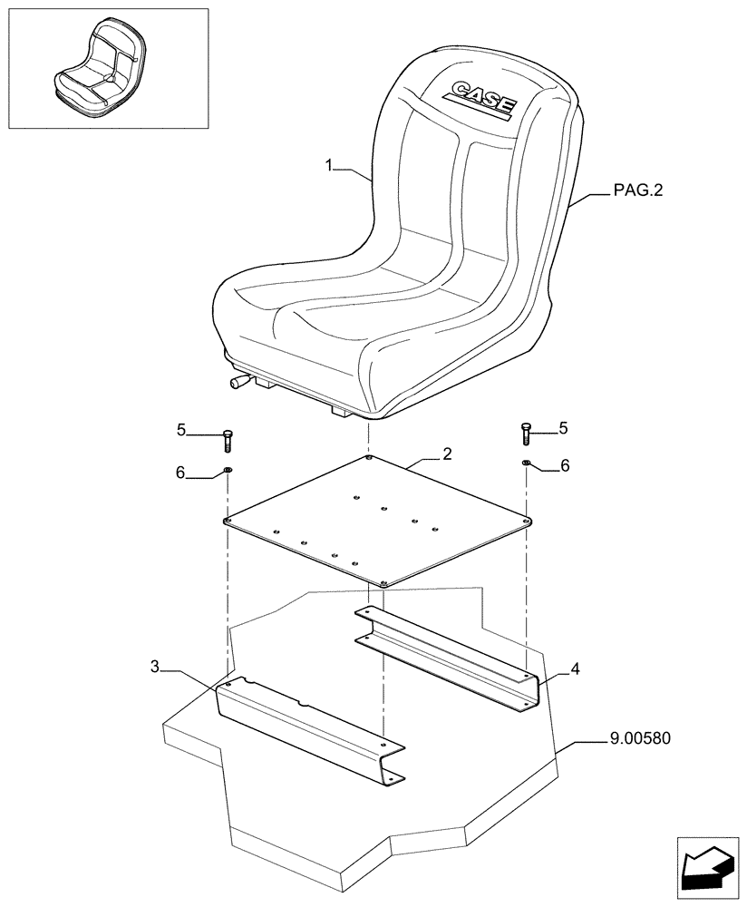 Схема запчастей Case TX1055 - (9.00853[01]) - CLOTH-LINED SEAT WITHOUT MECHANICAL SUSPENSION - OPTIONAL CODE 749261011 (90) - PLATFORM, CAB, BODYWORK AND DECALS
