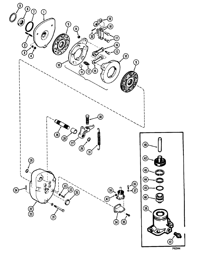 Схема запчастей Case 475 - (090) - TRANSMISSION BRAKES AND CYLINDER (21) - TRANSMISSION