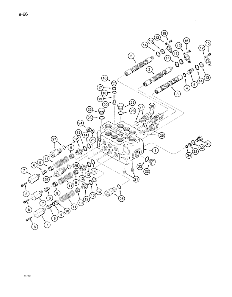 Схема запчастей Case 1085B - (8-066) - THREE SPOOL VALVE - INSIDE, Y BOOM (08) - HYDRAULICS