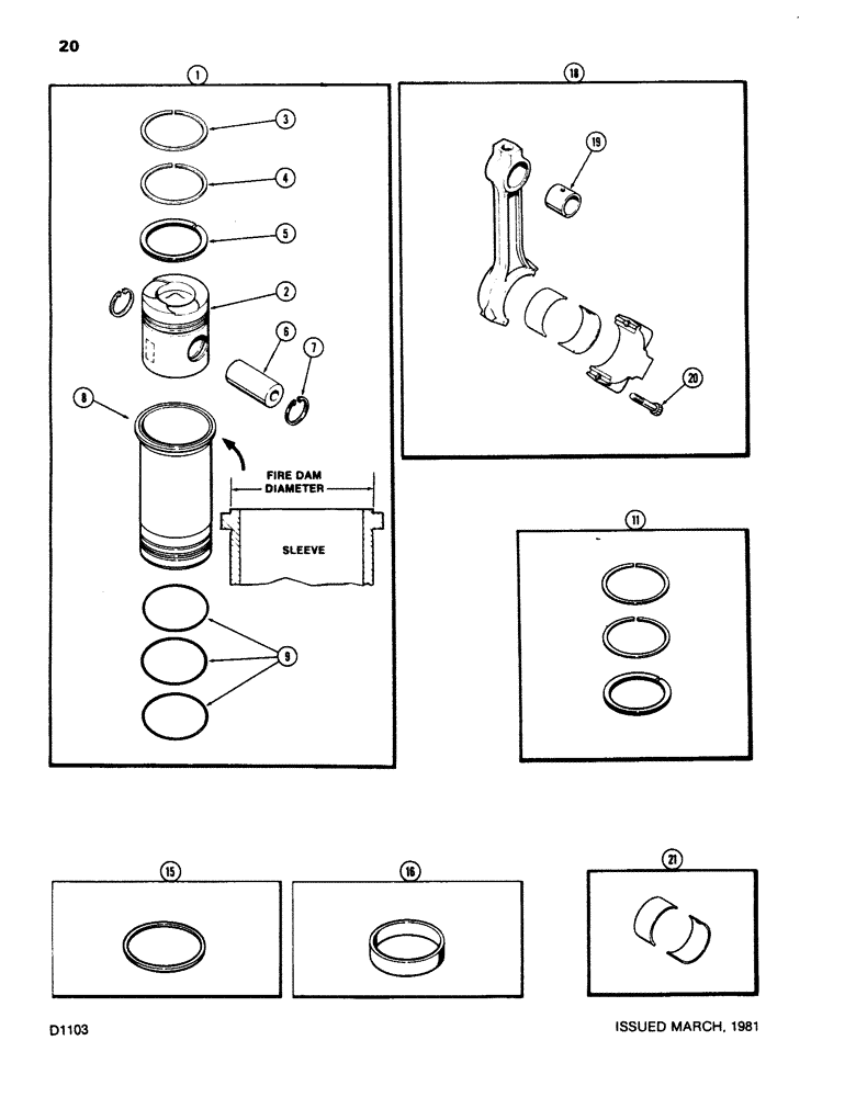 Схема запчастей Case W24 - (020) - PISTONS AND SLEEVES, WITH 5.189" TO 5.194" FIRE DAM DIAMETER SLEEVES,504BD DIESEL ENGINE (02) - ENGINE