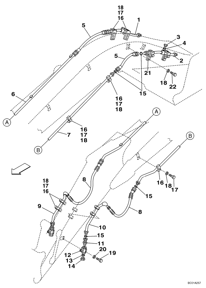 Схема запчастей Case CX210 - (08-62) - HYDRAULICS, AUXILIARY ATTACHMENT - PEDAL ACTIVATED, 2,4 M (7 FT 10 IN) ARM (08) - HYDRAULICS