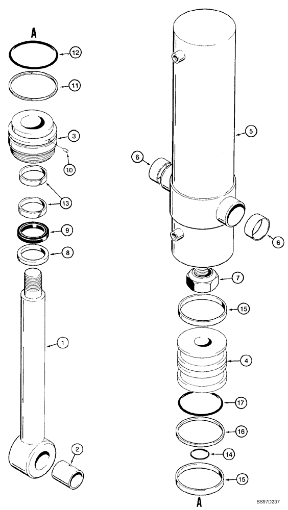 Схема запчастей Case 90XT - (08-35A) - CYLINDER ASSY - TRENCHER BOOM LIFT (NORTH AMERICA) (08) - HYDRAULICS