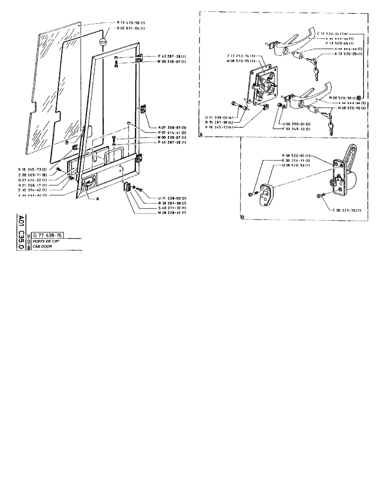 Схема запчастей Case 90BCL - (019) - CAB DOOR (05) - UPPERSTRUCTURE CHASSIS
