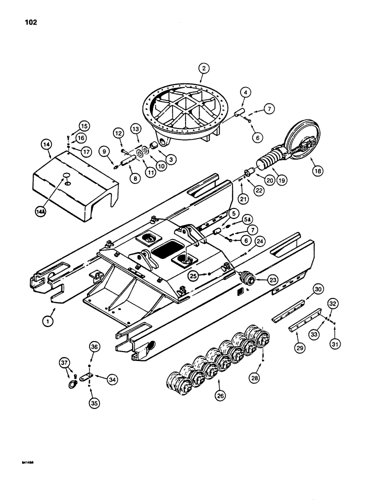 Схема запчастей Case 880D - (102) - CRAWLER UNDERCARRIAGE AND TRACK FRAMES, MODELS WITH LEVELER (04) - UNDERCARRIAGE