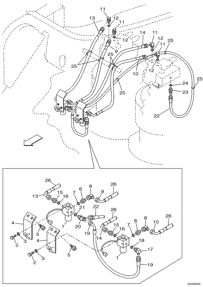 Схема запчастей Case CX700 - (08-026-01[00]) - HYDRAULICS - FREE SWING (08) - HYDRAULICS