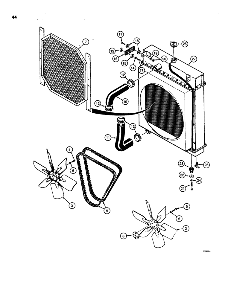Схема запчастей Case 850C - (044) - RADIATOR, FAN, AND HOSES (01) - ENGINE