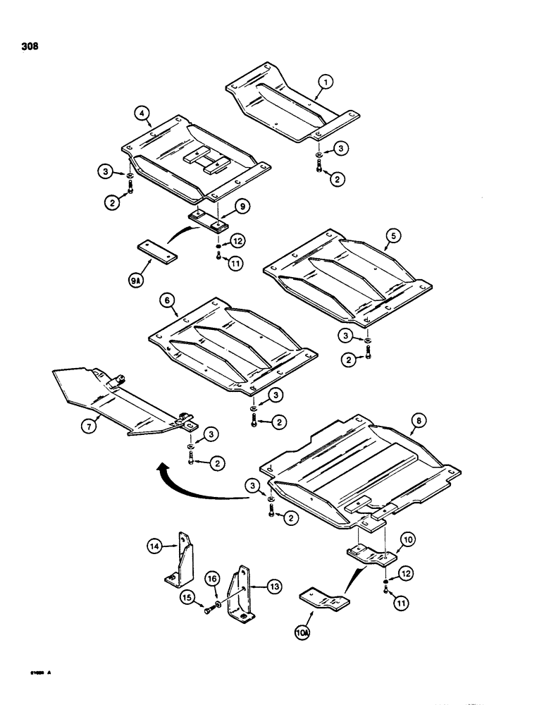 Схема запчастей Case 850C - (308) - UNDERCARRIAGE GUARDS (05) - UPPERSTRUCTURE CHASSIS