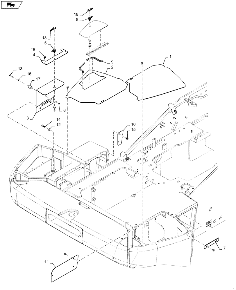 Схема запчастей Case 1021F - (39.126.02) - BATTERY CASE COVER INSTALLATION (39) - FRAMES AND BALLASTING