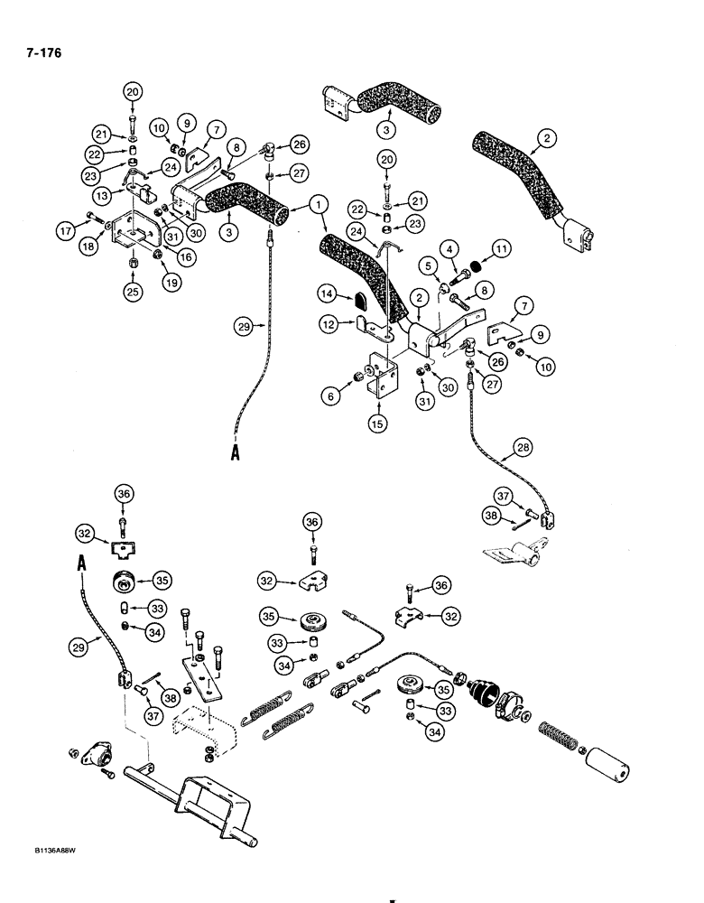 Схема запчастей Case 1818 - (7-176) - PARKING LATCH AND OPERATORS RESTRAINTS (07) - BRAKES